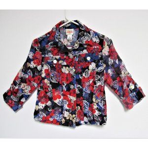 Ruby Rd Favorites Red White Blue Floral Sheer Blouse